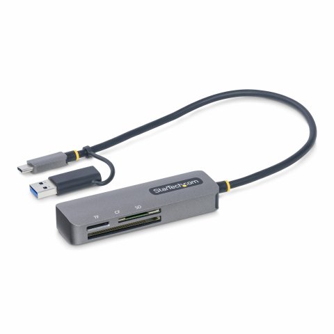 StarTech.com Lector USB 3.0 de Tarjetas de Memoria Flash SD CompactFlash y microSD - Grabador USB-C de Tarjetas de Memoria - Lector USB Tipo C de Tarjetas SD CF microSD con Adaptador USB-A Integrado