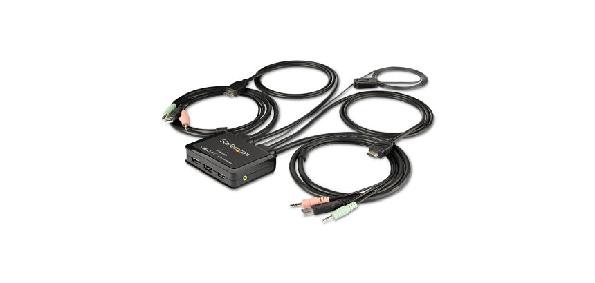StarTech.com Switch KVM HDMI - 4k 60Hz - Commutateur KVM Compact 2 Ports UHD/Ultra HD USB - KVM avec Câbles Audio, USB & HDMI 1,2m intégrés - Alimentation par Bus & Commutation à Distance - MacBook - ThinkPad