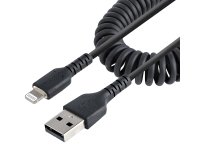 StarTech.com 50cm (20in) USB to Lightning Cable, MFi Certified, Coiled iPhone Charger Cable, Black, Durable TPE Jacket Aramid Fiber, Heavy Duty Coil Lightning Cable