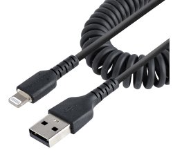 StarTech.com Câble USB vers Lightning de 50cm - Certifié Mfi - Adaptateur USB Lightning Noir, Gaine durable en TPE - Cordon Chargeur Iphone/Lightning Spiralé en Fibre Aramide - Câble USB pour Iphone Très Résistant