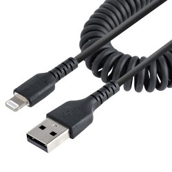 StarTech.com 50cm USB A naar Lightning Kabel, Zwart, MFi Gecertificeerd, iPhone Lader Spiraalkabel, Duurzame Aramidevezels, Robuuste USB Lightning Laadkabel