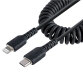 StarTech.com 1m USB C auf Lightning Kabel, spiralkabel, MFi-zertifiziert, Schnellladekabel für iPhone/iPad/iPod , schwarz, TPE-Mantel aus Aramidfaser, USB C 2.0 Kabel für Aufladen und Synchronisieren
