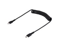 Cable de 50cm USB-C a Lightning MFi, Cable USB Tipo C Rizado de Carga Negro para iPhone Startech