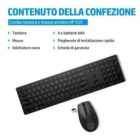 HP Tastiera e mouse wireless combinati 655