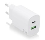 AISENS Cargador 20W, 1xUSB-C PD3.0, 1xUSB-A QC3.0, Blanco