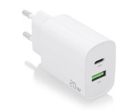 AISENS Cargador 20W, 1xUSB-C PD3.0, 1xUSB-A QC3.0, Blanco