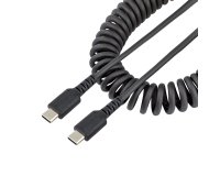 StarTech.com Cable de 1m de Carga USB C a USB C, Cable USB Tipo C Rizado de Carga Rápida y Servicio Pesado, Cable USB 2.0 USBC, de Fibra de Aramida Resistente, Negro