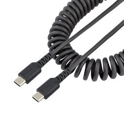 StarTech.com 50cm USB C auf USB C Kabel, hochbelastbares Spiralkabel zum Laden und Synchronisieren, USB C 2.0 Kabel, robuste Aramidfaser, Schnellladekabel mit EMI Schutz, schwarz