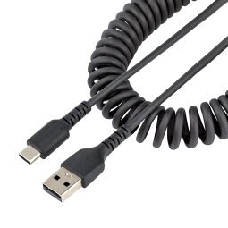 StarTech.com 1m USB A auf USB C Kabel, hochbelastbares Spiralkabel für Laden & Synchronisieren, USB 2.0 A zu Typ-C Ladekabel, robuste Aramidfaser, handy schnellladekabel mit EMI schutz