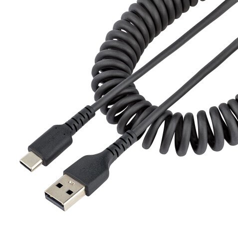 StarTech.com Cable de 50cm de Carga USB A a USB C, Cable USB Tipo C Rizado de Carga Rápida y Servicio Pesado, Cable USB 2.0 A a USBC, de Fibra de Aramida Resistente, Negro