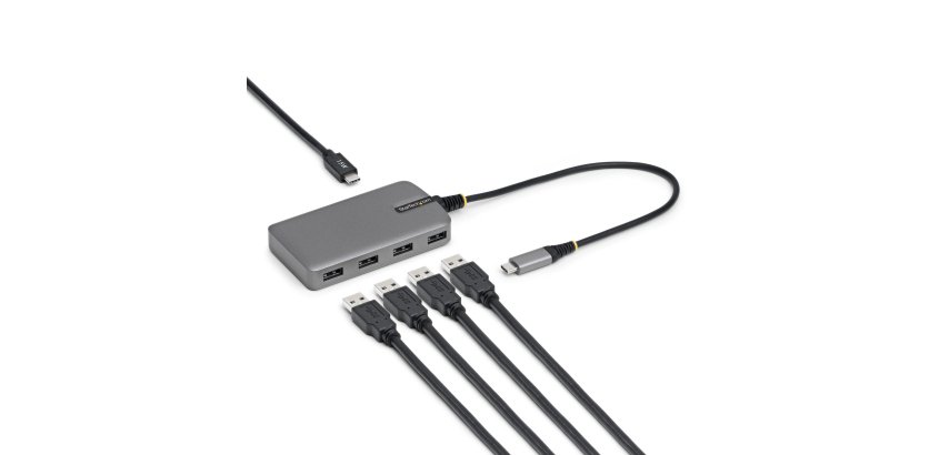 StarTech.com Hub USB-C 4 Ports, 5 Gbps, Alimenté par Bus, Hub USB-C vers 4 Ports USB-A avec Entrée d'Alimentation Auxiliaire USBC, Câble Hôte de 30 cm, Hub USB Portable pour PC de Bureau/Portable
