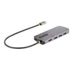 StarTech.com Adaptador Multipuertos USB C, de Vídeo HDMI de 4K y 60Hz, Hub USB-A 3.2 de 3 Puertos de 5Gbps, Entrega de Alimentación PD de 100W, GbE, Docking Station de Viajes