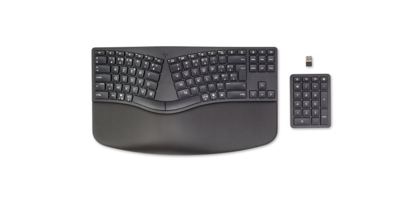 HP 960 Ergonomic Wireless Keyboard clavier Maison RF sans fil + Bluetooth AZERTY Belge Noir