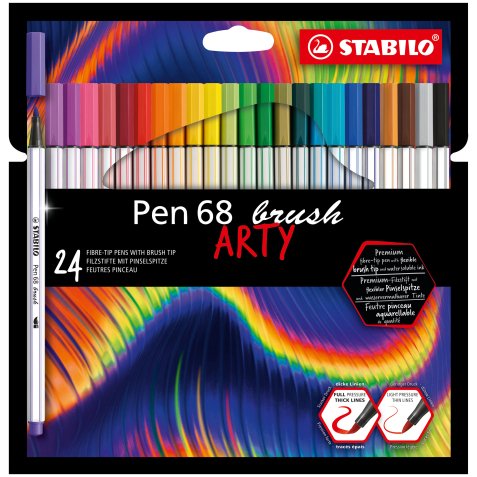 Pen 68 brush ARTY feutre pinceau - Etui carton de 24 feutres - Coloris assortis