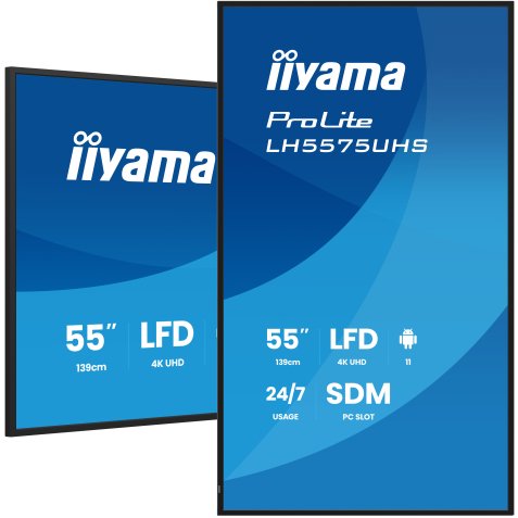 iiyama LH5575UHS-B2AG Écran d'affichage dynamique Écran plat de signalisation numérique 138,7 cm (54.6") LCD Wifi 500 cd/m² 4K Ultra HD Noir Intégré dans le processeur Android 11 24/7