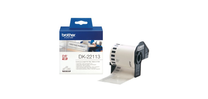 Brother DK-22113 nastro per etichettatrice Nero trasparente