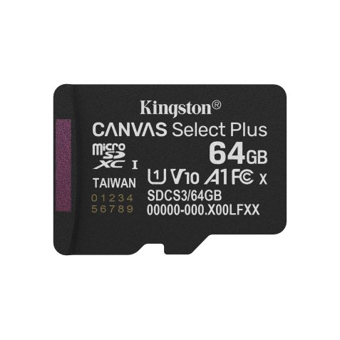 Kingston Technology 64GB micSDXC Canvas Select Plus Gen3 100R A1 (Adaptateur SD non inclus)