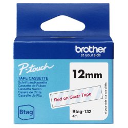 Brother BTAG-132 ruban d'étiquette Rouge sur transparent