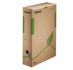 Boîte archives esselte carton brun éco 233x327mm dos 80mm impression encres écologiques livrée plat cerclée