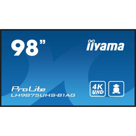 iiyama LH9875UHS-B1AG affichage de messages Écran plat de signalisation numérique 2,49 m (98") LED Wifi 500 cd/m² 4K Ultra HD Noir Intégré dans le processeur Android 11 24/7