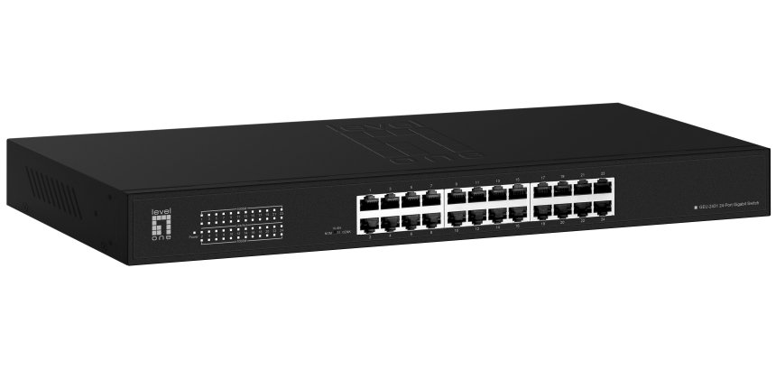 LevelOne Switch 24x GE GEU-2431 19\" Rack Mount Kit Non gestito Gigabit Ethernet (10/100/1000) 1U Nero