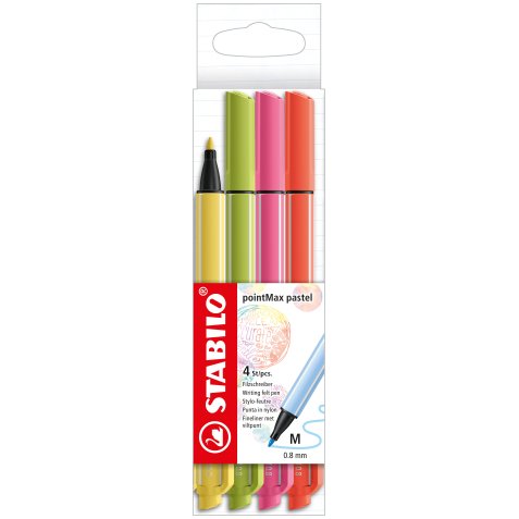 PointMax stylo-feutre - Etui de 4 stylos-feutres pastel - Crème de jaune/Citron vert/Rose/Corail