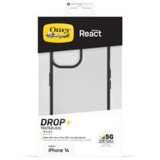 OtterBox Funda para iPhone 14 React,resistente a golpes y caídas,Ultra-fina, Protectora,Testada con los estándares Militares anticaídas,Antimicrobiana,Black Crystal