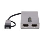 StarTech.com Adaptador de USB a HDMI Doble, USB A/C a 2 Pantallas HDMI (1x 4K30Hz, 1x 1080p), Dongle Integrado USB-A a C, Cable de 11cm, Adaptador USB 3.0 a HDMI, Windows y macOS