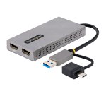 StarTech.com Adaptador de USB a HDMI Doble, USB A/C a 2 Pantallas HDMI (1x 4K30Hz, 1x 1080p), Dongle Integrado USB-A a C, Cable de 11cm, Adaptador USB 3.0 a HDMI, Windows y macOS