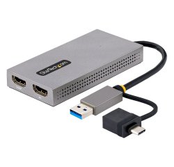 StarTech.com Adaptador de USB a HDMI Doble, USB A/C a 2 Pantallas HDMI (1x 4K30Hz, 1x 1080p), Dongle Integrado USB-A a C, Cable de 11cm, Adaptador USB 3.0 a HDMI, Windows y macOS