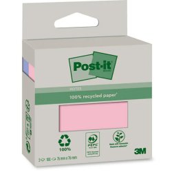 Bloc notes post-it recycled color 6820r-2pb pastel 2      blocs de 100 feuilles         76x76mm, mono color