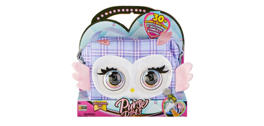 Purse Pets , Print Perfect Hoot Couture Owl, animale giocattolo e borsa interattiva con oltre 30 effetti sonori e reazioni, giocattoli per bambine dai 5 anni in su