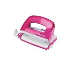 Perforateur mini leitz boite metal socle antiderapant 2 trous reglette guidage ecartement standard 8cm rose metallique