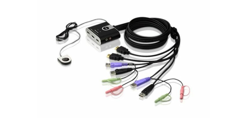 ATEN Switch KVM cavo USB HDMI/audio a 2 porte con selettore porta remota