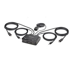StarTech.com Switch KVM à Câble Hybride USB-C DisplayPort à 2 Ports, 4K 60Hz - Commutateur KVM avec Câbles hôtes intégrés USB-C/DisplayPort/Audio de 1,2m - Switch KVM USB-C Alimenté par Bus, Commutation à distance