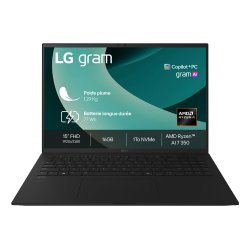 LG Gram 15Z80T Copilot+ PC AMD Ryzen AI 7 350 Ordinateur portable 39,6 cm (15.6") Full HD 16 Go LPDDR5x-SDRAM 1 To SSD Wi-Fi 6E (802.11ax) Windows 11 Pro Français Noir