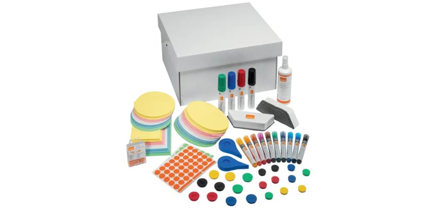 Kit d'accesoires tableau blanc esselte 10marqueurs     10aimants 32mm 2effaceurs     1spray nettoyage 2rubans