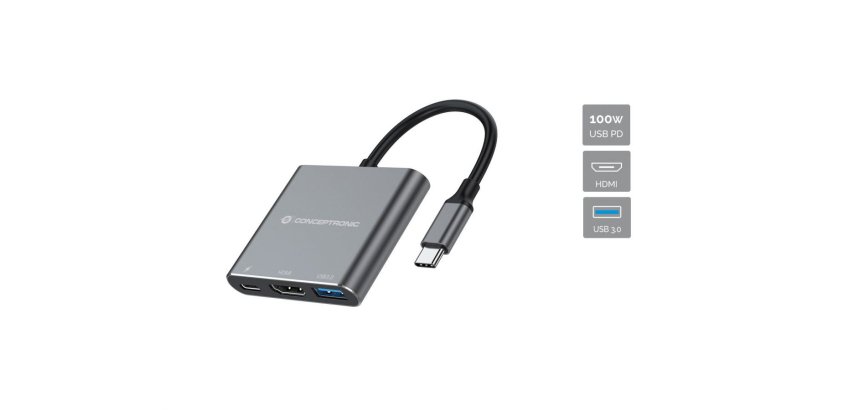 Conceptronic DONN18G 3-in-1 USB 3.2 Gen 1 Docking Station, HDMI, USB 3.0, 100W USB PD