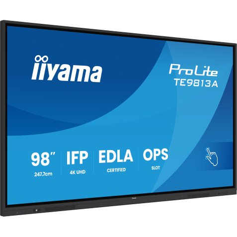 iiyama TE9813A-B1AG Écran d'affichage dynamique Écran plat interactif 2,48 m (97.5") Wifi 450 cd/m² 4K Ultra HD Noir Écran tactile Intégré dans le processeur Android 18/7