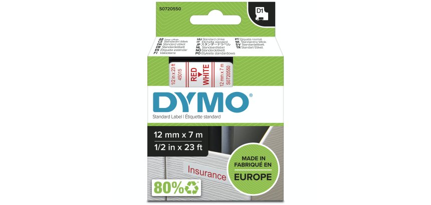 DYMO D1 etichette originali | Rotolo da 12 mm x 7 m | stampa Rossa su bianco | etichette autoadesive per etichettatrice LabelManager | 1 Pezzo