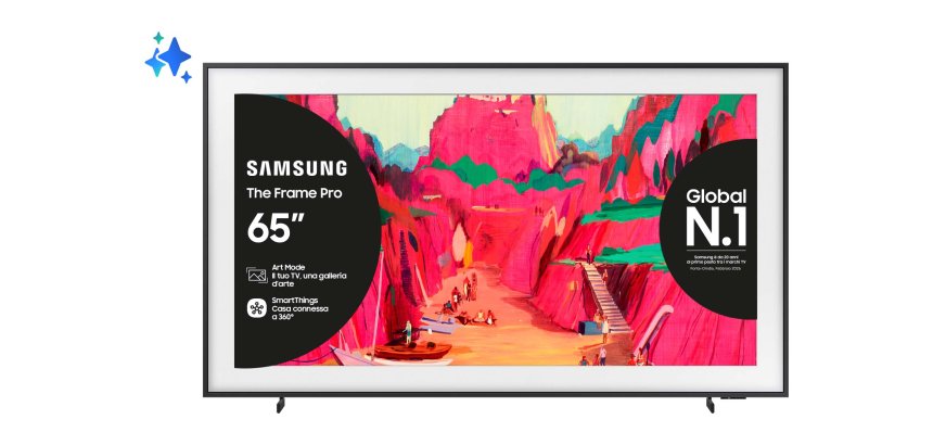Samsung The Frame Pro AI TV 65" QE65LS03FWUXZT 4K, Processore NQ4 AI Gen3, 4K AI Upscaling, Art Mode, Matte Display, Neo Quantum HDR, Dolby Atmos & OTS, Modern Frame Design, Vision AI Smart TV, 2025