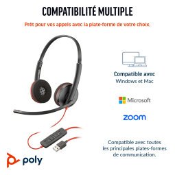 POLY Micro-casque stéréo USB-C Blackwire 3220 + adaptateur USB-C/A (lot)