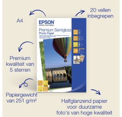 Epson A4 Premium Semigloss Photo Paper, 251 g/m2, 20 vellen