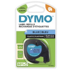 DYMO Branded LetraTag Plastic Labels | 12 mm x 4 m Roll | Black Print on Blue Labels | MultipurposeSelf-Adhesive Labels for LetraTag Label Makers