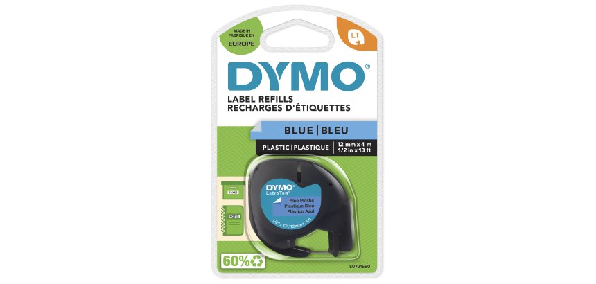 DYMO LetraTag etichette originali in plastica | rotolo da 12 mm x 4 m | stampa nera su blu | LT etichette autoadesive per etichettatrice LetraTag | 1 pezzo