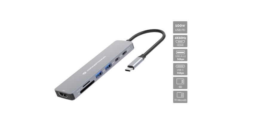 Conceptronic DONN28G Cablato USB 3.2 Gen 1 (3.1 Gen 1) Type-C Grigio