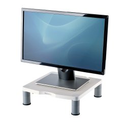 Fellowes Computer Monitor Stand with 3 Height Adjustments - Standard Monitor Riser with Cable Management - Ergonomic Adjustable Monitor Stand for Computers - Max Weight 27KG/Max Size 21" - Platinum