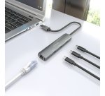 AISENS USB3.0 Dock USB-A A Ethernet Gigabit + Hub 3xUSB-C, Gris, 15cm