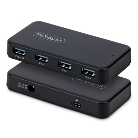 StarTech.com Hub Ladrón USB-A de 4 Puertos - 5Gbps - Autoalimentado - Cable Host 2 en 1 Tipo C y Tipo A - Puerto de Carga BC 1.2 - Adaptador de corriente de 24W Incluido - Mac y Windows