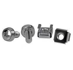 StarTech.com Viti e Dadi in Gabbia per Rack 19" e 10" con Fori Quadrati; Kit con Viti M6 da 12mm, Dadi e Rondelle; Utensile Incluso, Argento, Confezione da 50